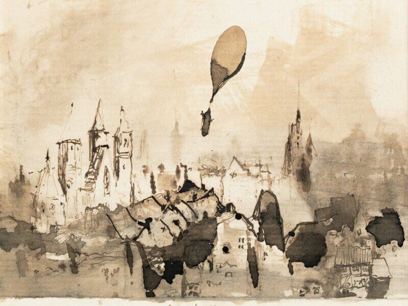 Dessin Inédit de Victor Hugo  ‘Départ du Ballon’. Sotheby&rsquo;s Paris