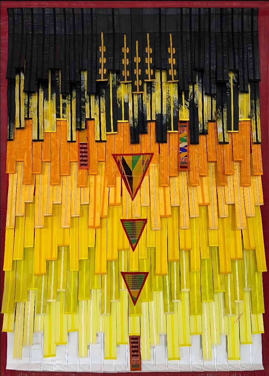 Abdoulaye Konaté, Jaune kente aux trois triangles (2020), Courtesy the artist and Gallery 1957