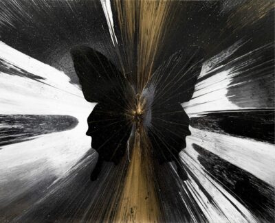 PunkMeTender. Oil Paint on Stretched Canvas, aluminum butterfly, diamond dust 48 x 60