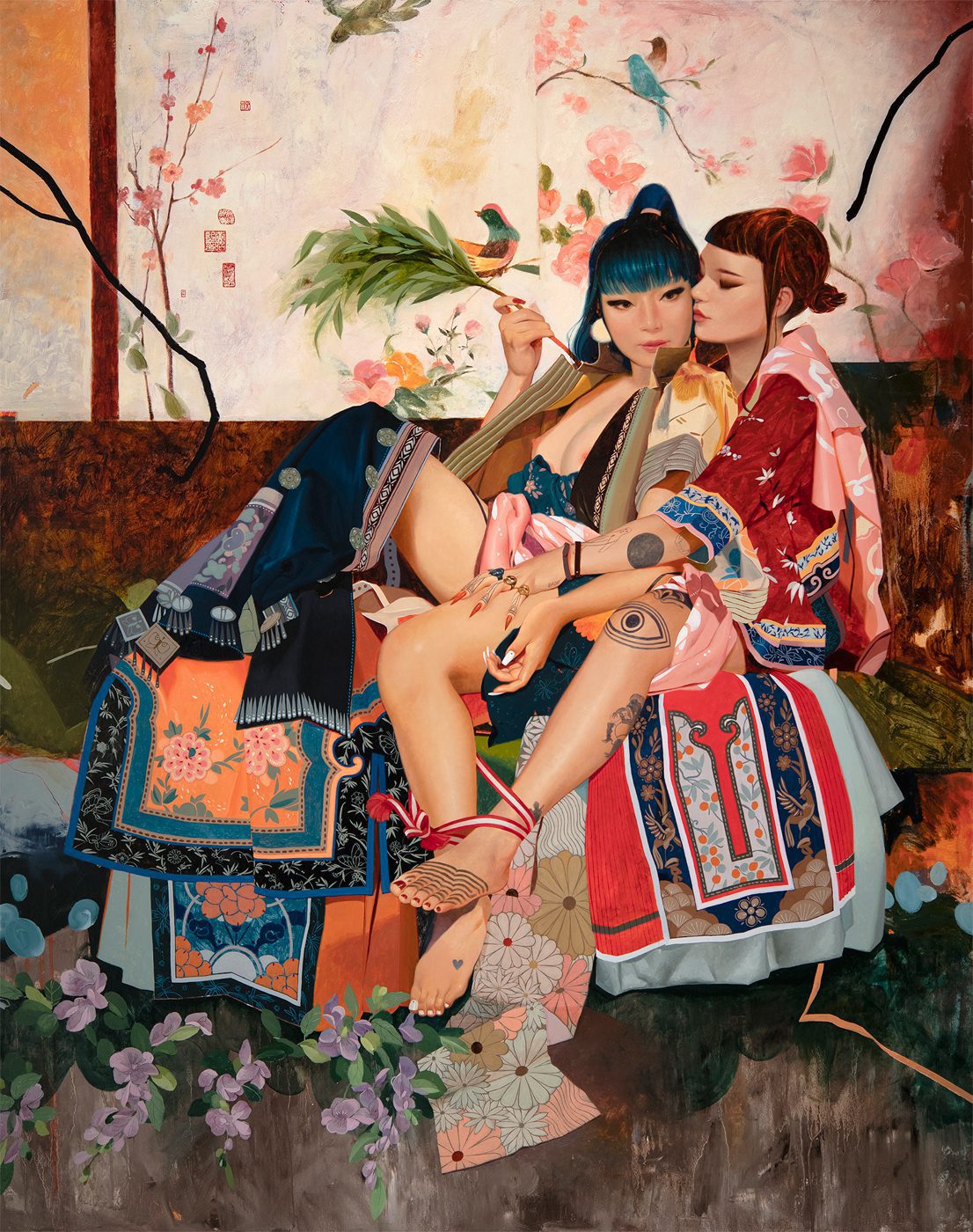 “Composition in Silk” (oil on canvas, 60’ x 48’)