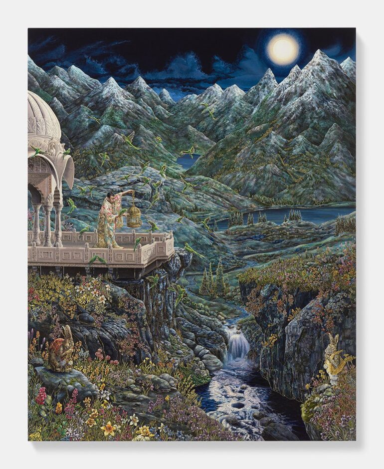 Raqib Shaw’s “Reflections Upon the Looking-Glass River”. Pace Gallery