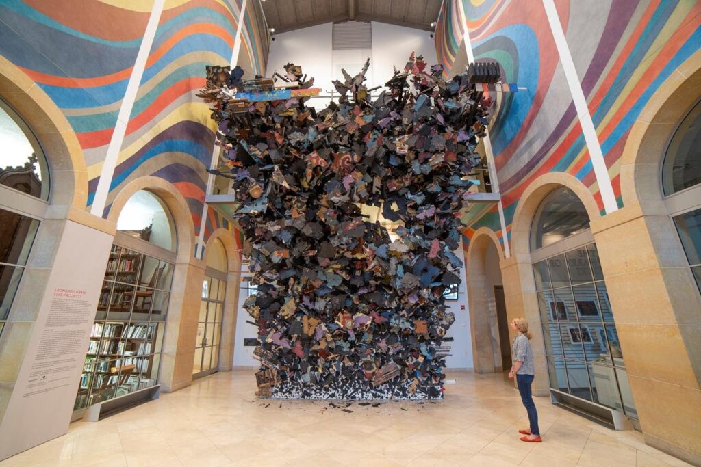 Leonardo Drew, Number 82S, 2021. Wood, paint, and sand. On view June 18, 2021 through January 2, 2022. Wadsworth Atheneum Museum of Art. Hartford, Connecticut.