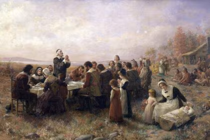 The First Thanksgiving at Plymouth por Jennie A. Brownscombe (1914)