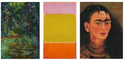 Left to Right: Claude Monet, Coin du bassin aux nymphéas; Mark Rothko, No. 7; Frida Kahlo, Diego y yo (Diego and I)