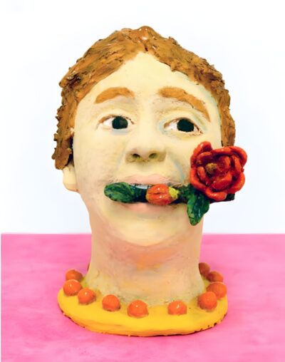 Sally Saul. Lady with Rose, 2018. Clay and glaze. 10 1/2 x 6 x 6 in (26.7 x 15.2 x 15.2 cm). Courtesy the artist and Venus Over Manhattan, New York