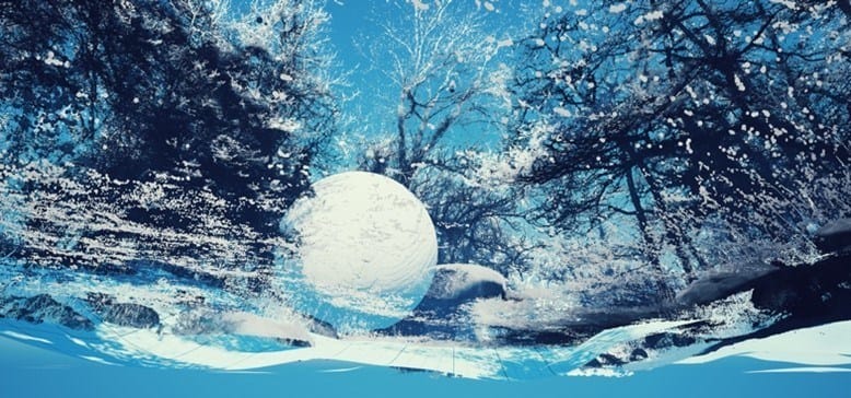 New Land par Alex Le Guillou. Musique de Jonathan Fitas. Actuellement visible à OASIS immersion dans le cadre de l'exposition RECHARGER/Unwind (Groupe CNW/Palais des congrès de Montréal)