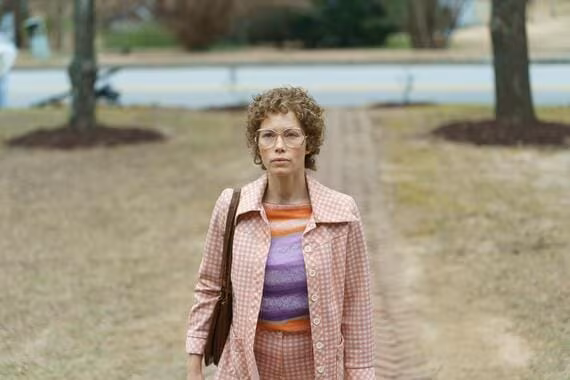 Candy -- “Cover Girl” - Episode 104 -- The day after the incident, Candy takes part in the ongoing investigation into the murder of Betty Gore. As more evidence comes to light, Candy hires ambulance-chaser attorney Don Crowder. Candy (Jessica Biel), shown. (Photo by: Tina Rowden/Hulu)