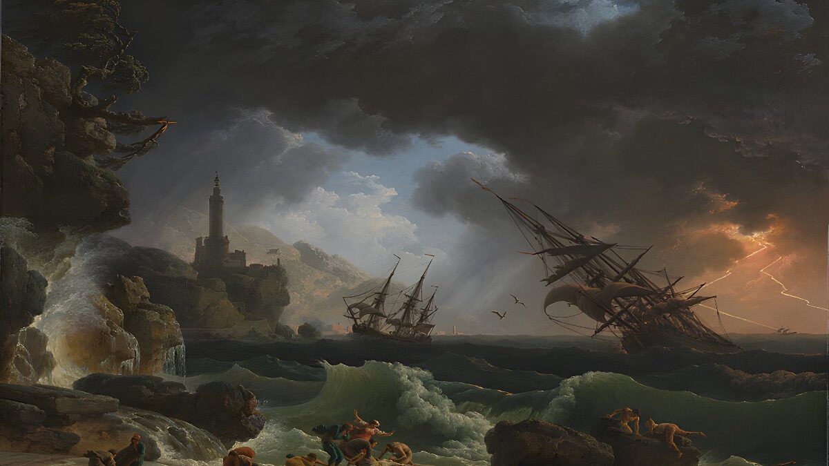 Primary school children create art inspired by Vernet’s Stormy Seas, in Take One Picture’s 28th year. The National Gallery. London