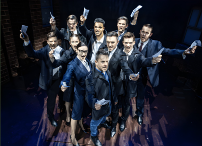 Sean Jones as Mickey and the 2023 tour cast of Blood Brothers