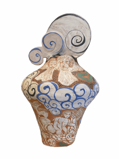 La tempête, 2023, engobe sur faïence rouge, 41 x 26 cm