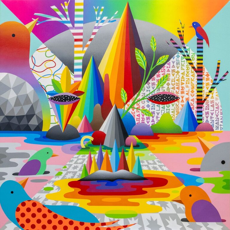 Okuda San Miguel: Kisses Between Universes – Corey Helford Gallery, Los Angeles