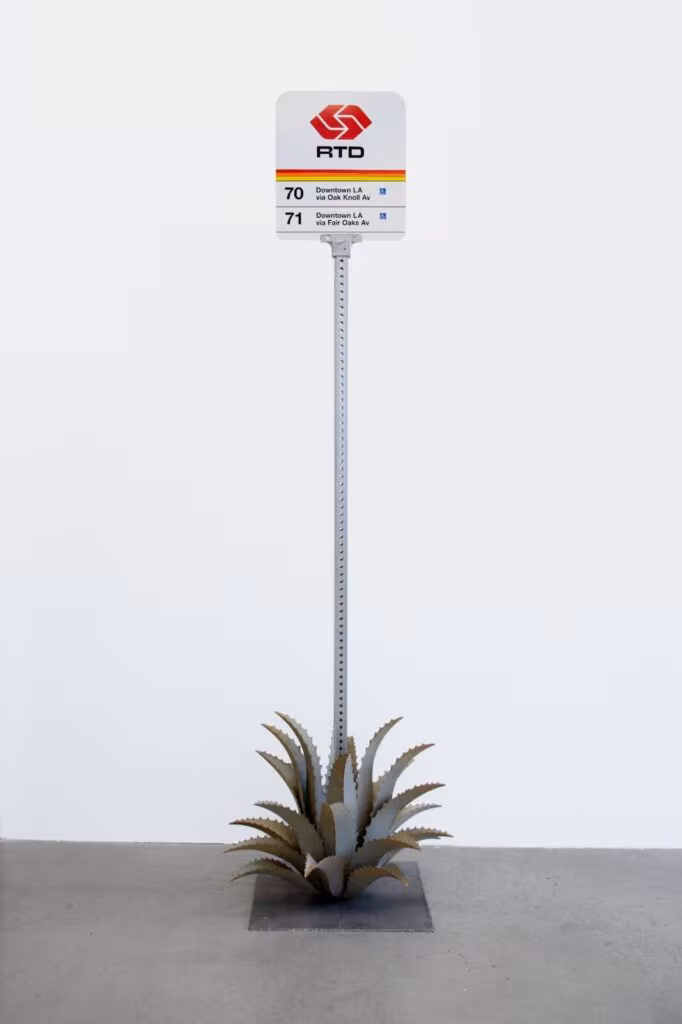 American Artist, To Acorn (1985), 2023. Steel, acrylic, and hardware, 107 x 33 x 33 in. Courtesy the artist and LABOR, Mexico City  