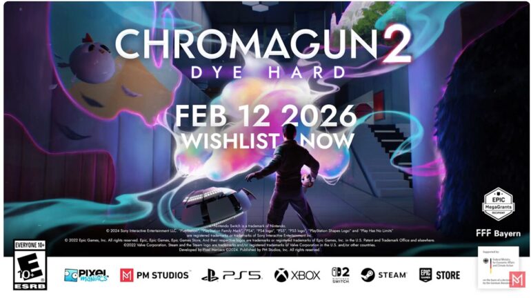 Pixel Maniacs와 PM Studios, 색상 기반 퍼즐 게임 ChromaGun 2: Dye Hard 발표