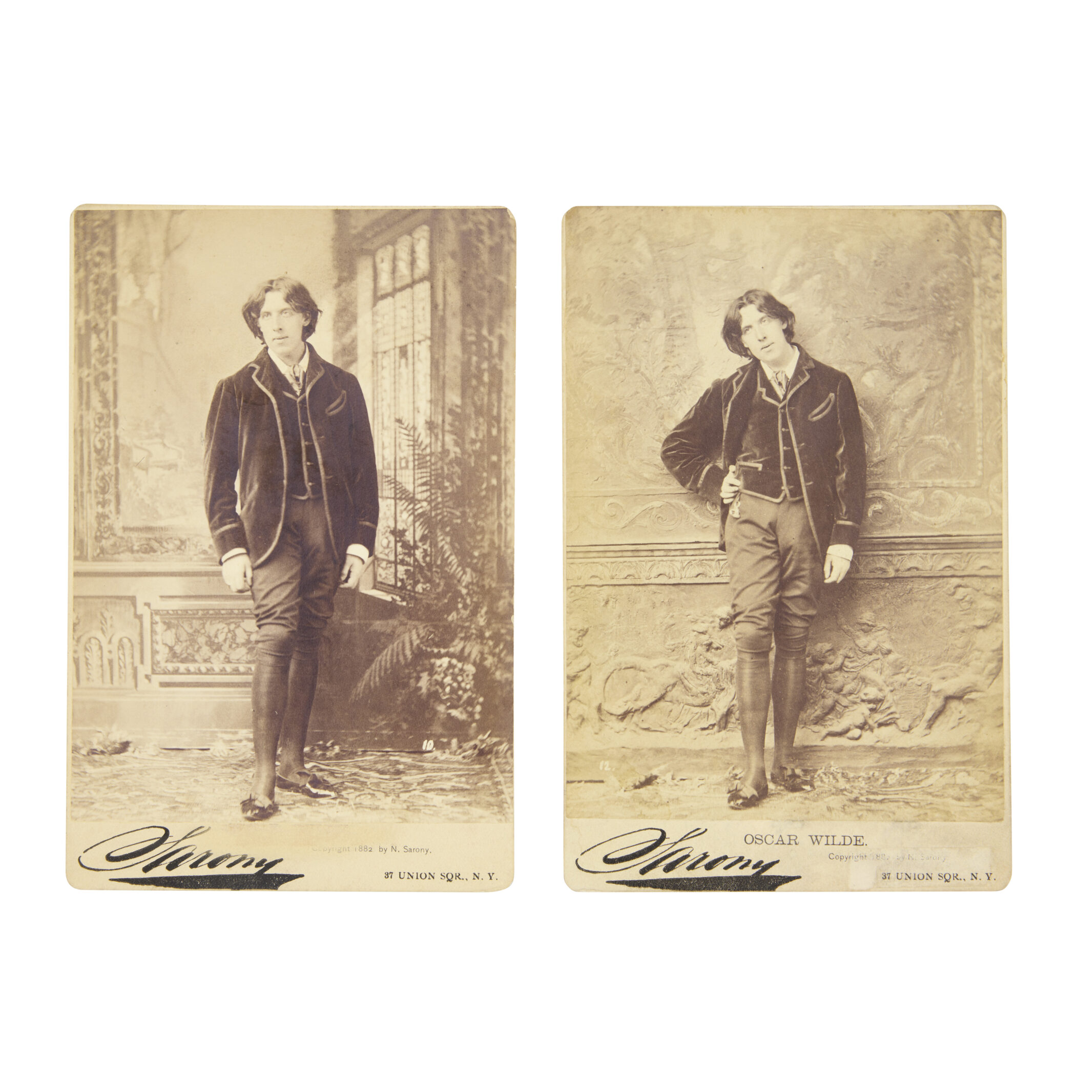 SARONY (NAPOLEON) Two original cabinet card photographs of Oscar Wilde, taken in New York, New York. Estimates_3,000 - 5,000
