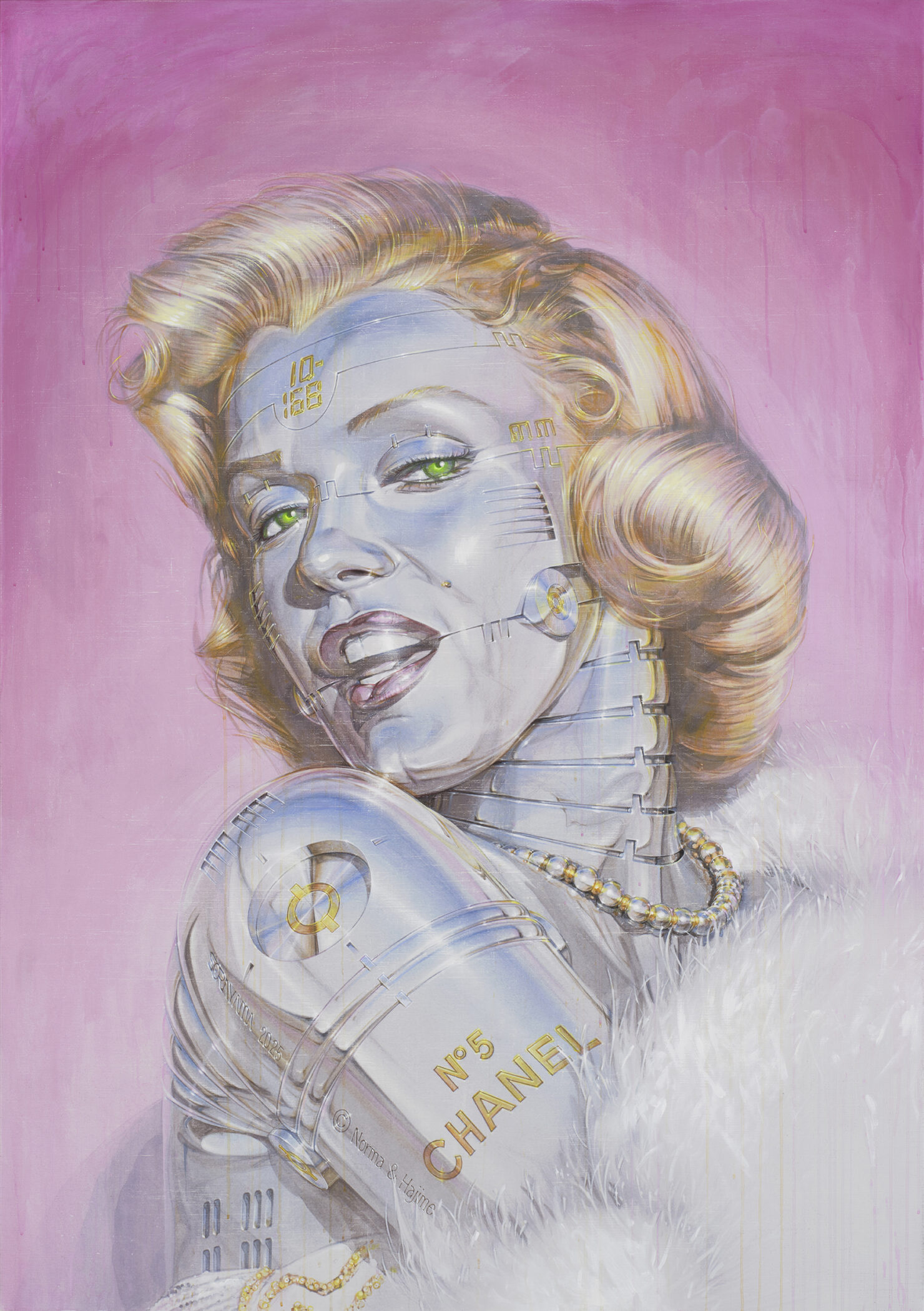 Hajime Sorayama
Untitled
2025
Acrylic, digital print on canvas
H197 x W139.4 × D4 cm