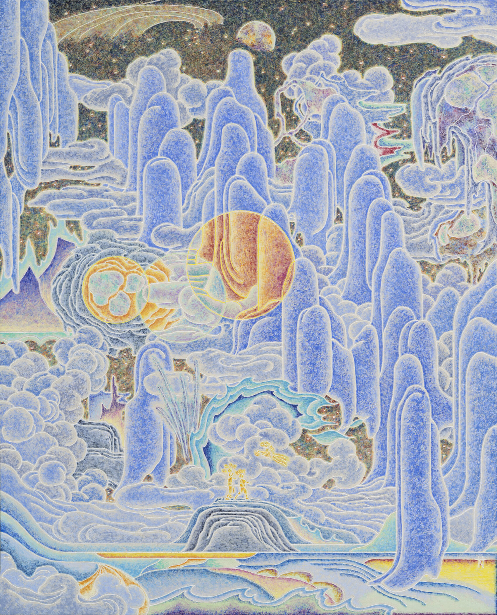 차현욱 CHA Hyeonwook, 낮달이 뜨면 Seen via Day Moon 2026 한지에 안채, 호분 80.3 × 65.1 cm