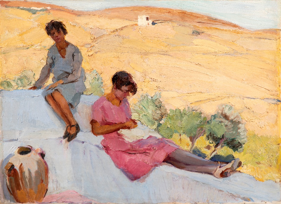 Sur le toit-terrasse, ile de Tinos by NIKOLAOS LYTRAS (1883-1927), oil on canvas painted circa 1923-1926, (estimate: €70,000 - 100,000)