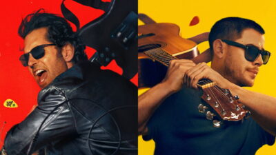 A still from John Carney's Power Ballad, with Paul Rudd as a fading wedding singer and Nick Jonas as the pop star who turns his song into a hit.