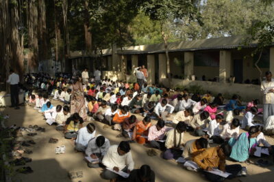 Students taking an examination in India