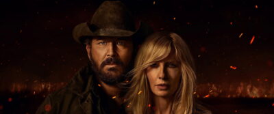 Still from Dutton Ranch, the Chad Feehan Yellowstone spinoff premiering on Paramount+ and Paramount Network, with Kelly Reilly and Cole Hauser as Beth Dutton and Rip Wheeler relocating to South Texas