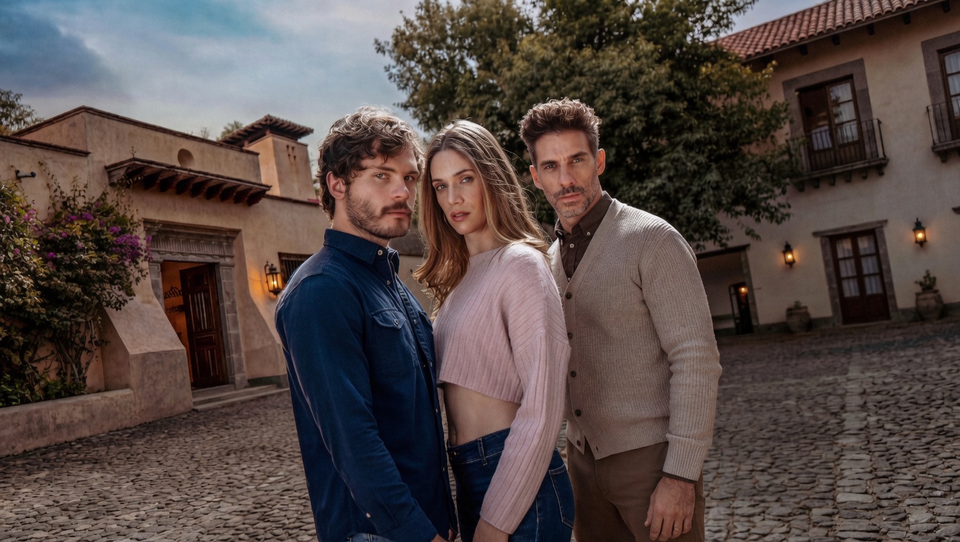 Pamela Almanza, Erick Elías and Graco Sendel in publicity still for Between Father and Son on Netflix