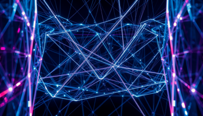 Abstract editorial visualization of layered open-source kernel architecture and AI-assisted code flow