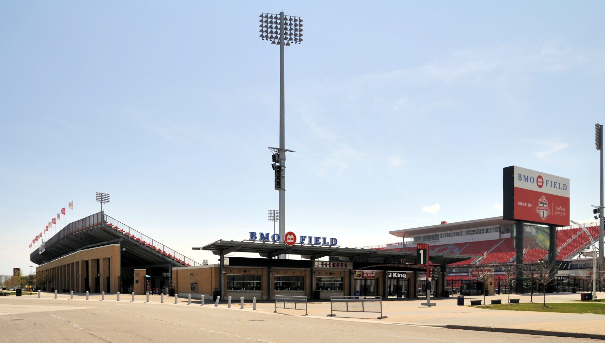 BMO Field stadium, Toronto — aerial exterior view showing the seating bowl and pitch