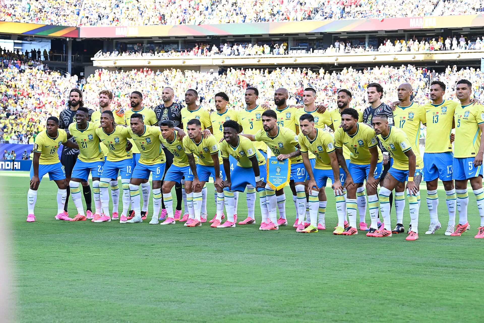 Brazil national football team players line up at the 2026 FIFA World Cup.