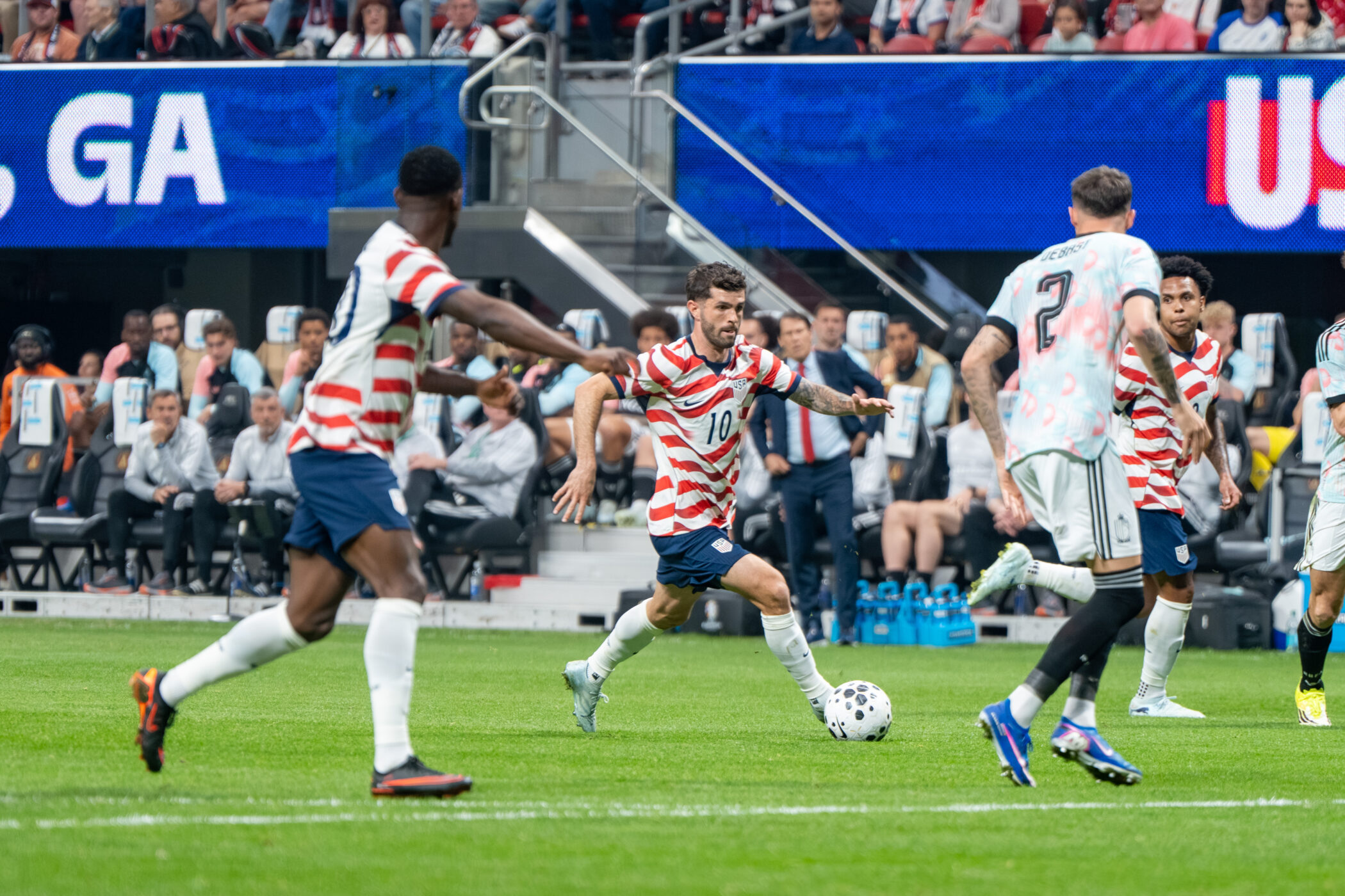 Christian Pulisic in USMNT kit during the United States national team match against Belgium in March 2026