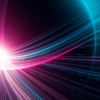Abstract editorial render of luminous particle streaks accelerating around a giant planet's curved magnetic shock front.