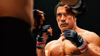 Dwayne Johnson as Mark Kerr in The Smashing Machine