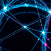 Abstract editorial render of glowing nodal-line geometry threading a dark crystalline lattice, in cyan and magenta on deep black.