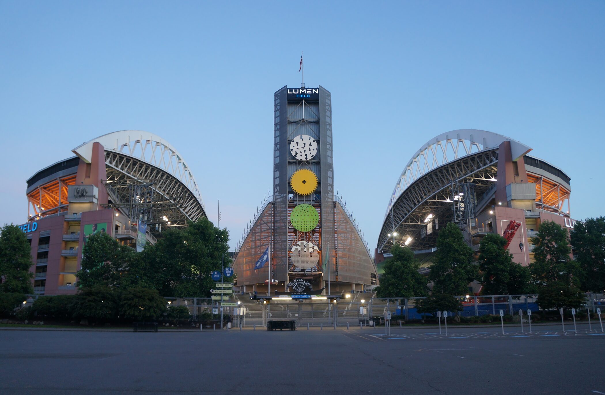 Lumen Field north side at dusk, Seattle, 2026 FIFA World Cup venue