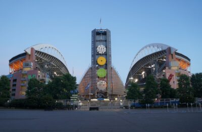 Lumen Field north side at dusk, Seattle, 2026 FIFA World Cup venue