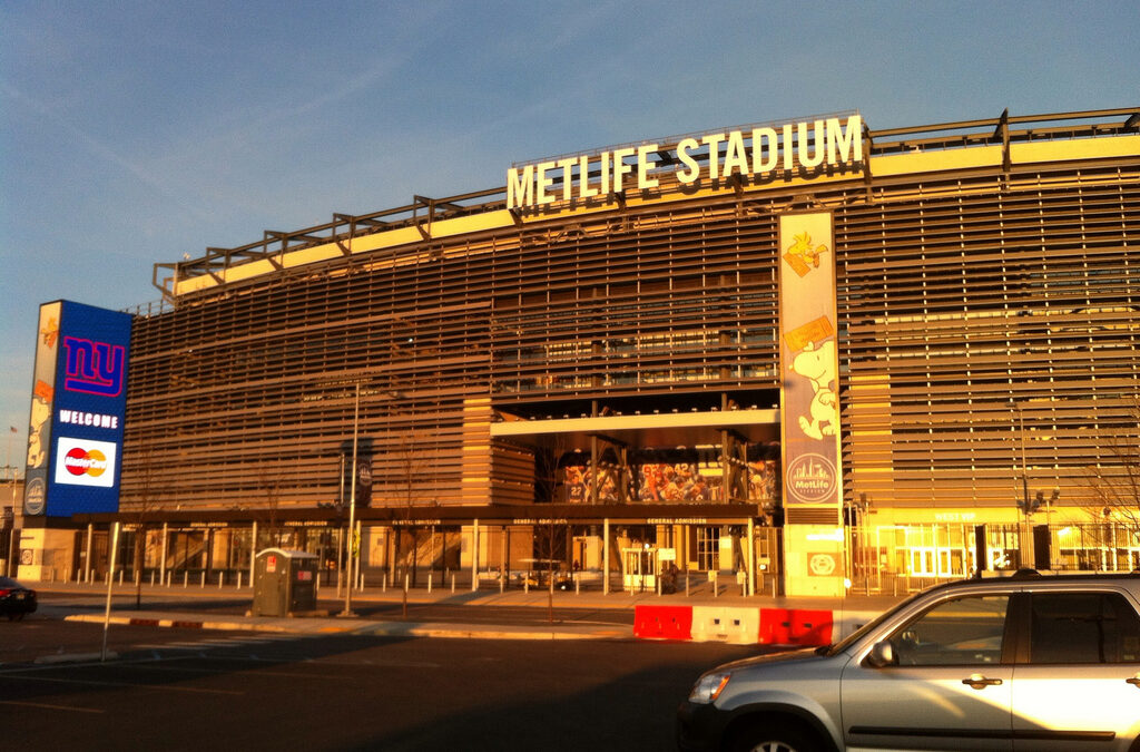 MetLife Stadium exterior main entrance in East Rutherford, New Jersey