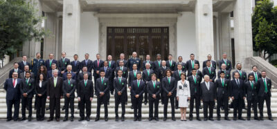 The Mexico national football team gathered on the steps for an official team portrait