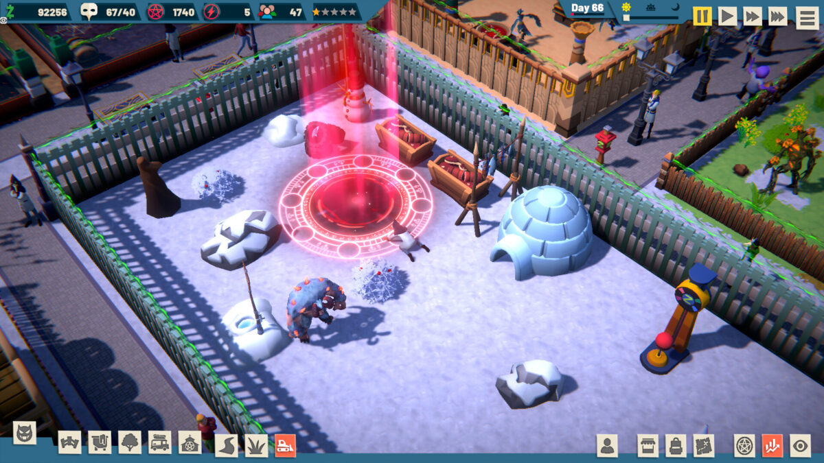 Cult ritual circle with robed figures in a Monster Zoo Tycoon exhibit