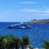 Superyacht anchored offshore