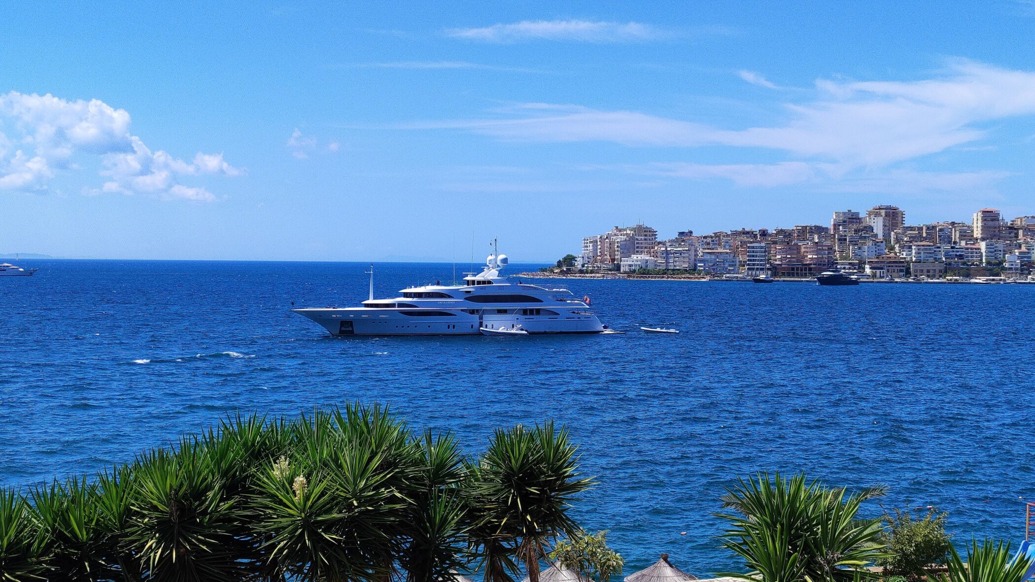 Superyacht anchored offshore