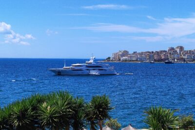 Superyacht anchored offshore
