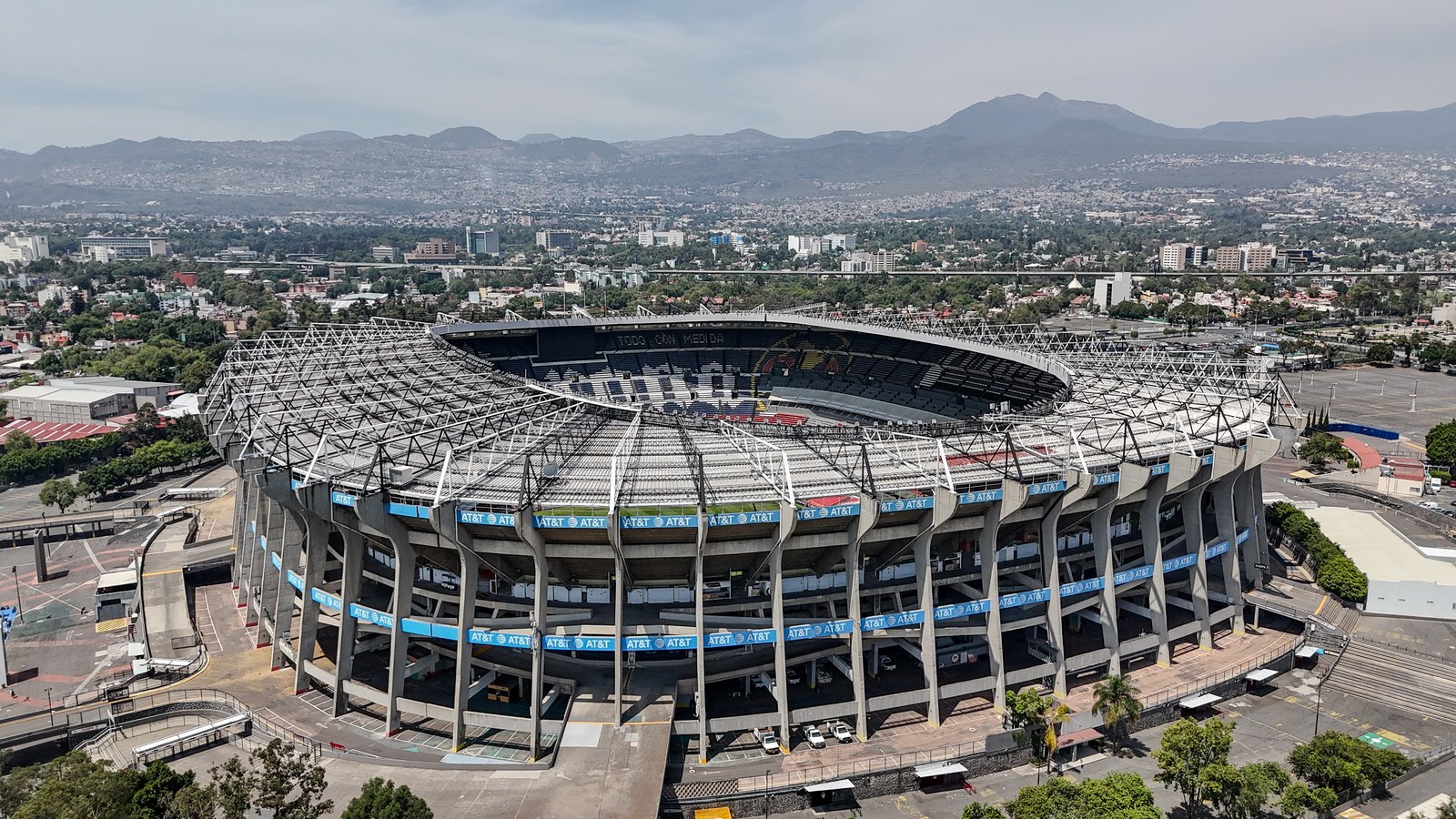 Aerial view of Estadio Azteca in Mexico City, host stadium of the 2026 World Cup opening match.