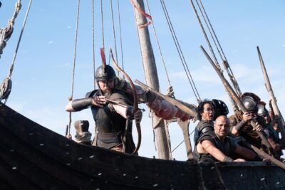 Matt Damon, Will Yun Lee, and Jimmy Gonzales in The Odyssey