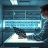 Anonymous scientist examining brain scan slides in a pharmaceutical research laboratory