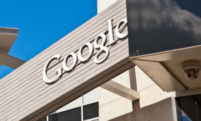 Google logo at the Googleplex headquarters in Mountain View