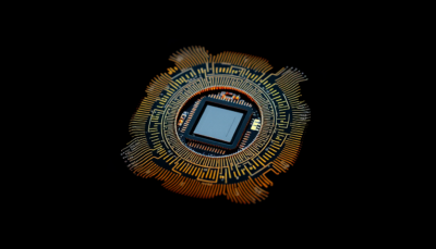 Abstract superconducting quantum processor chip — IQM Quantum Computers FLUX generated image