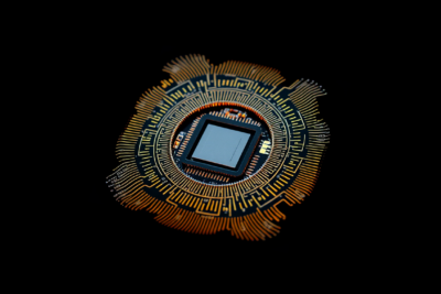 Abstract superconducting quantum processor chip — IQM Quantum Computers FLUX generated image