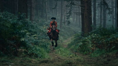 William Franklyn-Miller as a young George Washington rides through a misty forest in Jon Erwin's Young Washington.