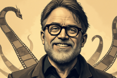 Comic-style AI illustration of Guillermo del Toro