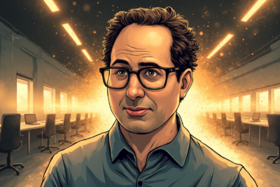 Comic-style AI illustration of Dario Amodei