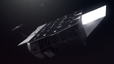 NASA's Nancy Grace Roman Space Telescope rendered in space, showing its large solar panel array and near-infrared wide-field instrument